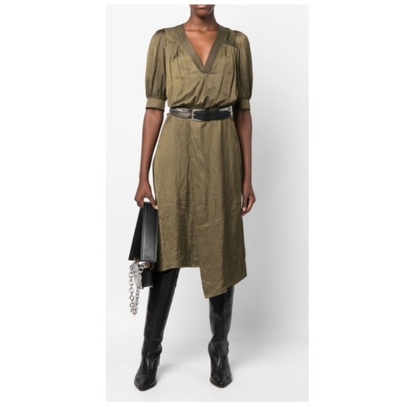 Zadig & Voltaire | Lightweight Satin Wrap Skirt Ralia Midi Dress Bronze | S - Picture 5 of 16